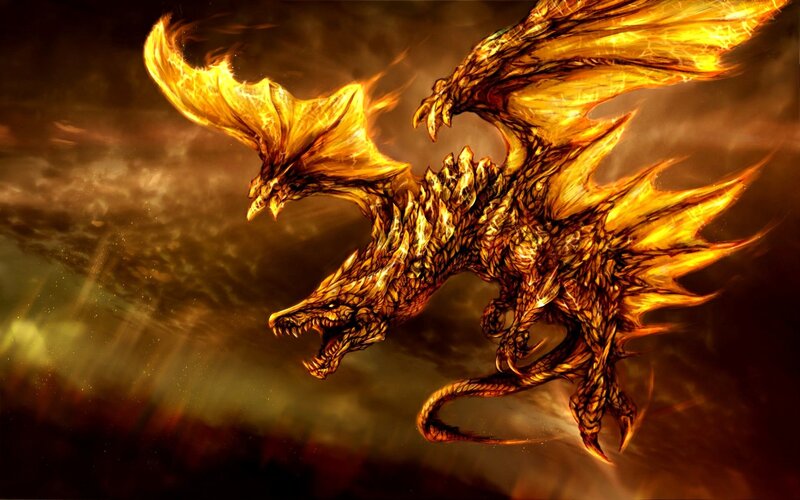 Golden Fire Dragon — Gold, Dramatic, Digital Art