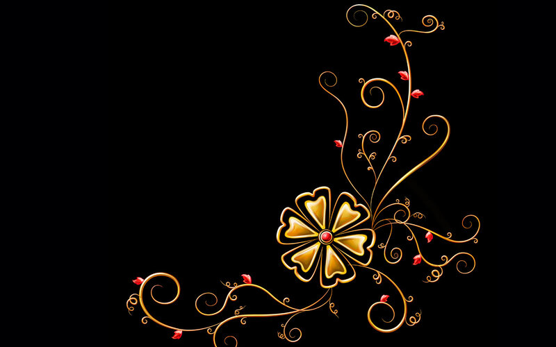 golden floral design on black