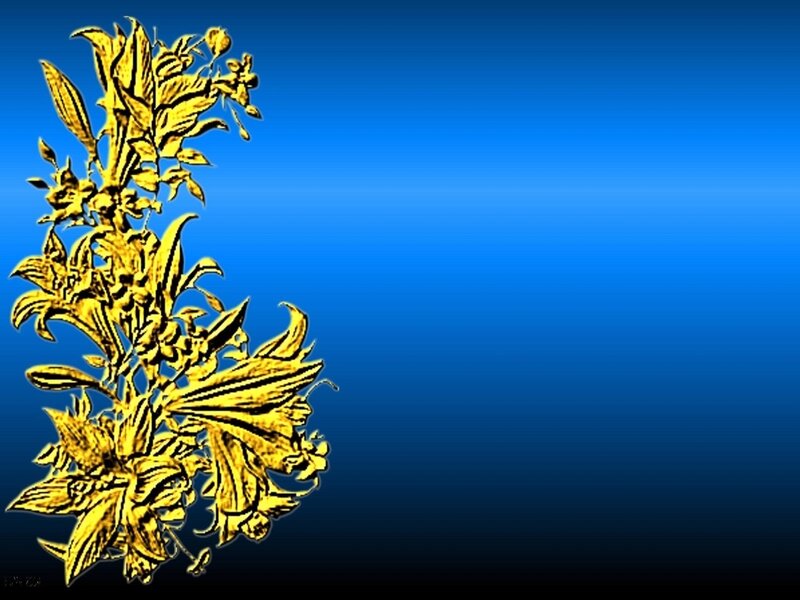 golden floral design on blue