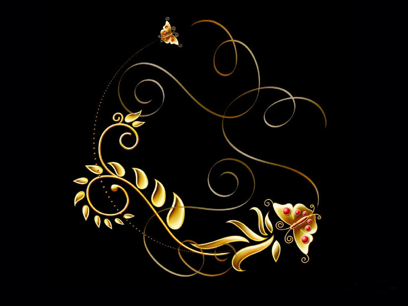 golden floral swirl with butterflies
