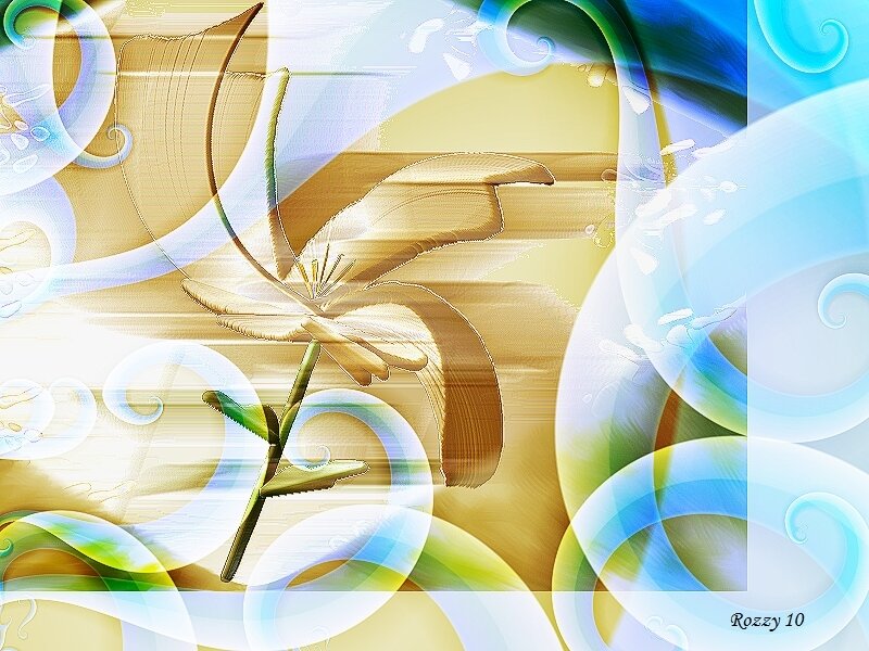 Golden flower with blue swirls