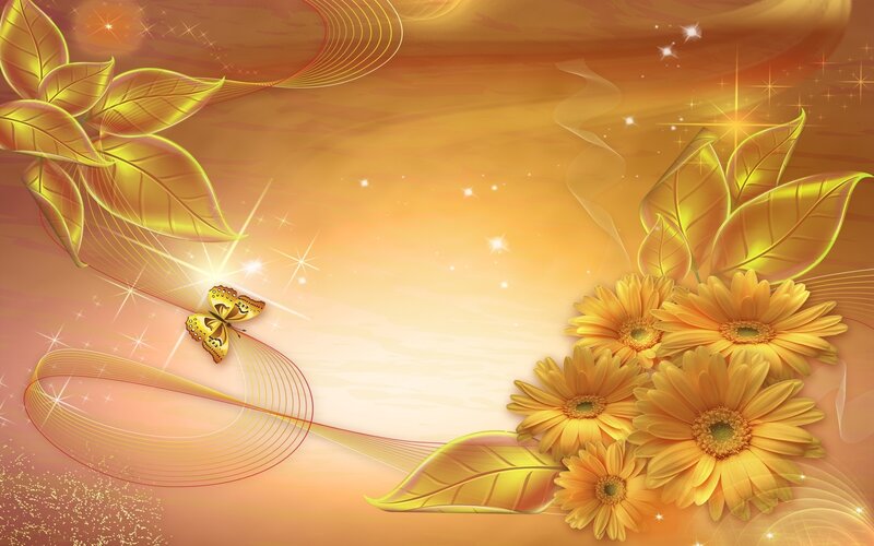 Golden Flowers and Butterfly