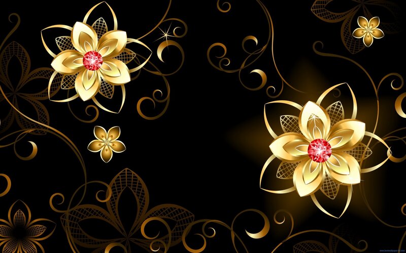 Golden Flowers on Black