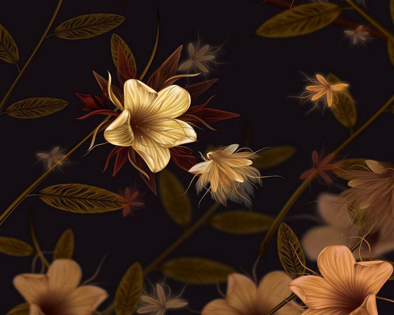 Golden Flowers on Dark Background — Gold