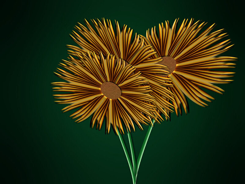 Golden flowers on green background