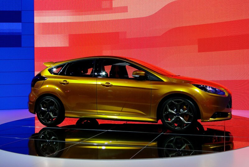 Golden Ford Focus on display