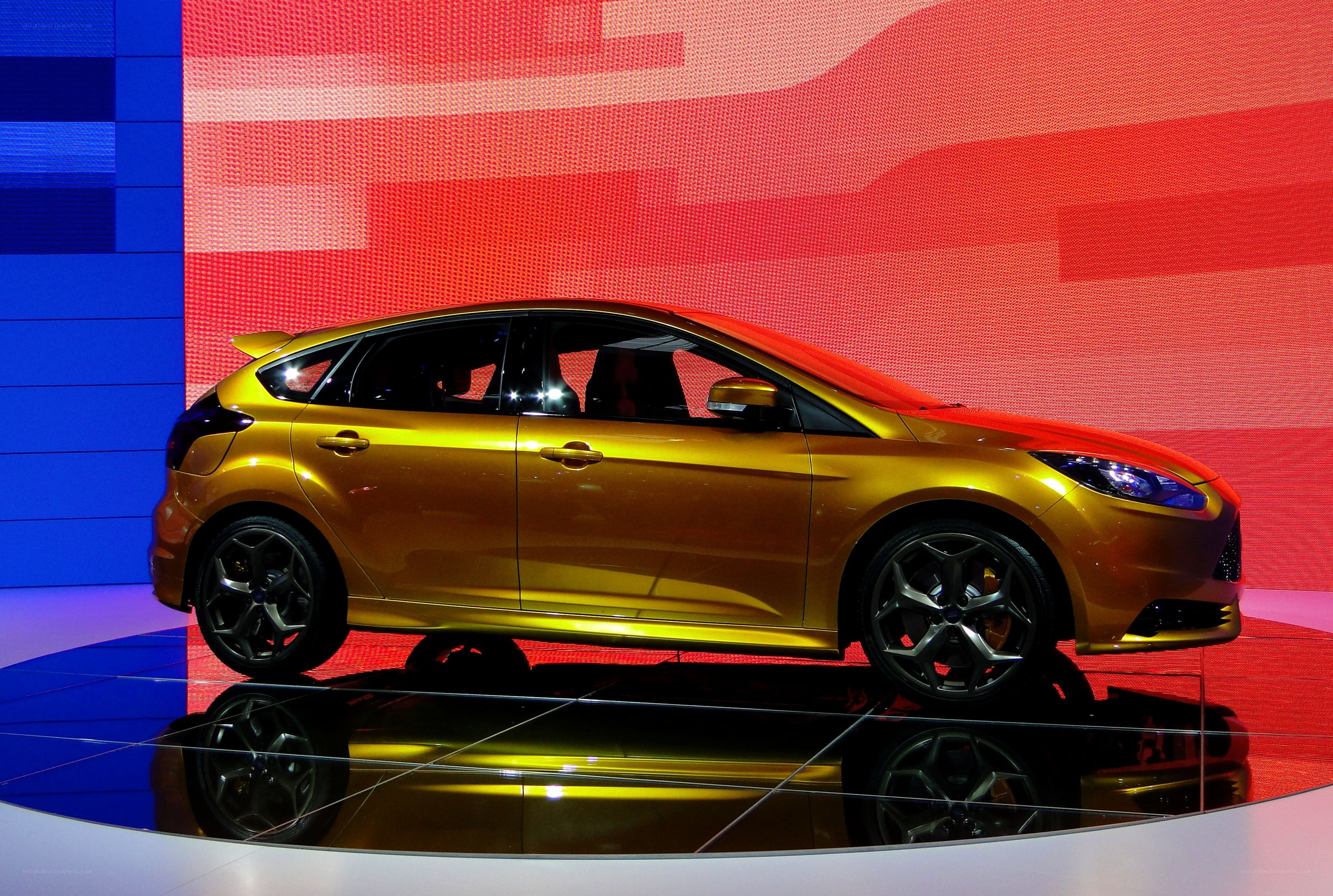 Golden Ford Focus on display