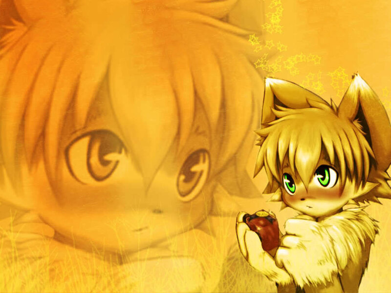 golden fox child holding an apple