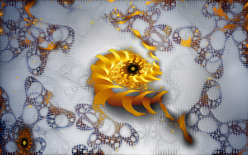 Golden fractal fish on white background