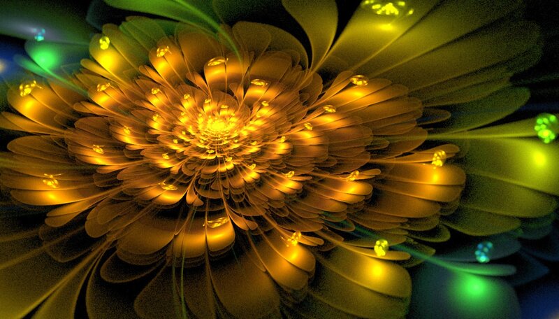 Golden Fractal Flower — Gold, Dramatic, Digital Art