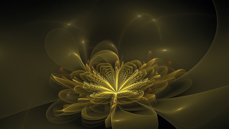 Golden Fractal Flower — Gold, Ethereal, Digital Art
