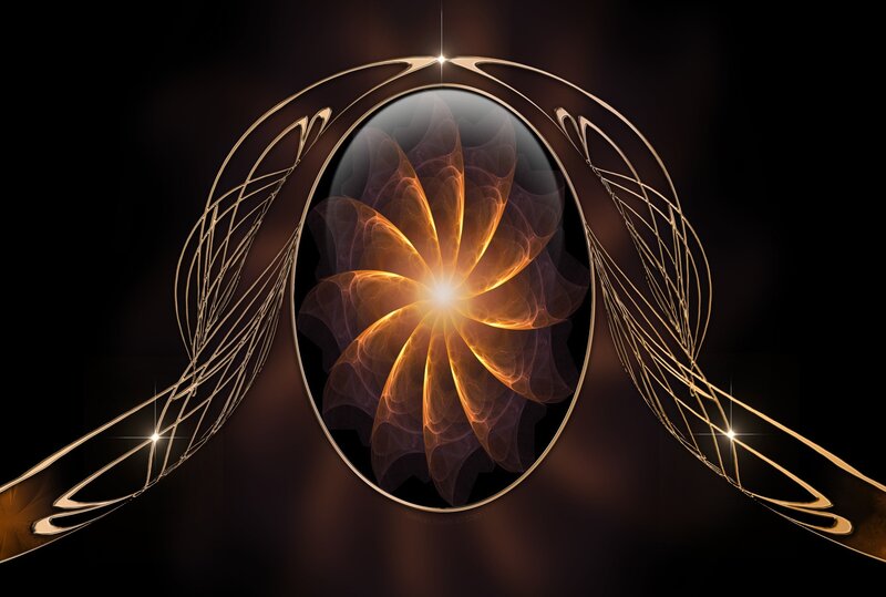 Golden fractal flower in oval frame