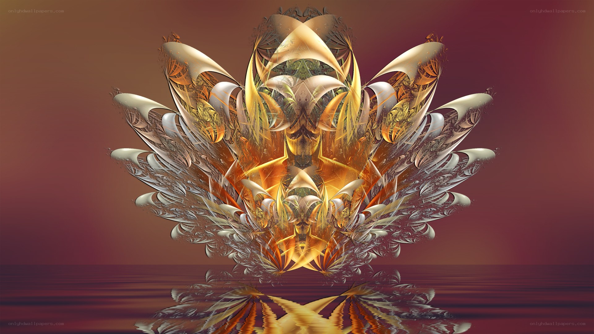 golden fractal flower reflection