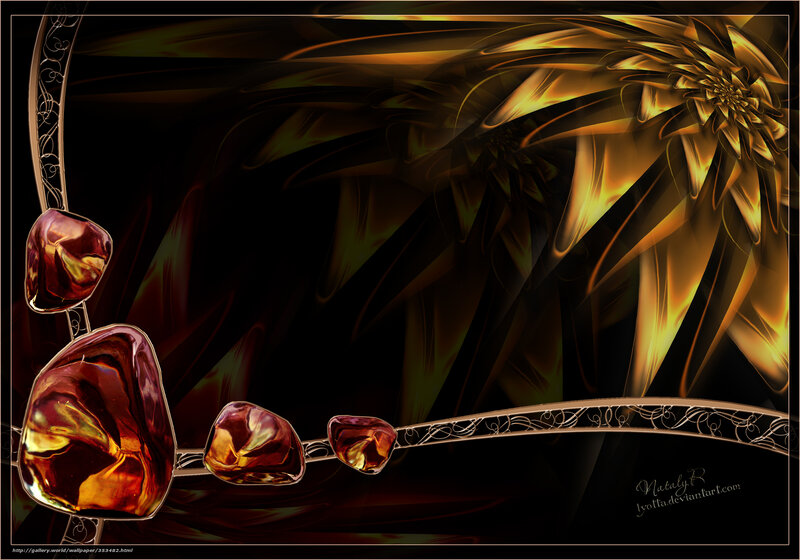 Golden fractal flower with amber gems