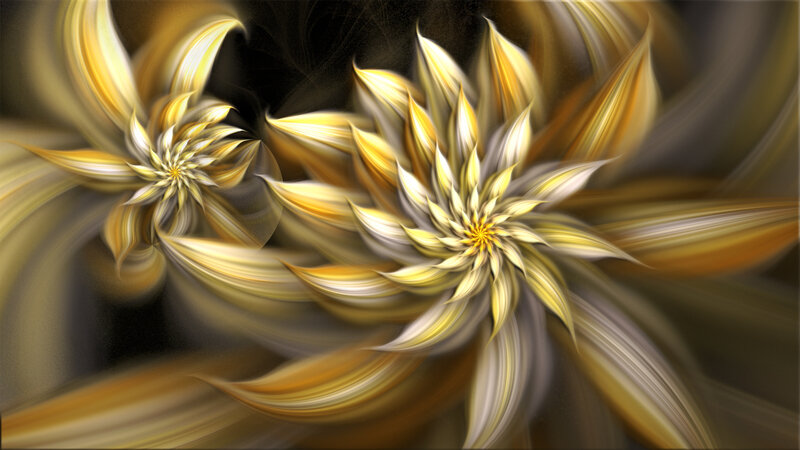 Golden Fractal Flowers — Gold, Abstract