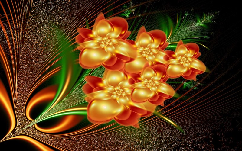 Golden Fractal Flowers — Gold