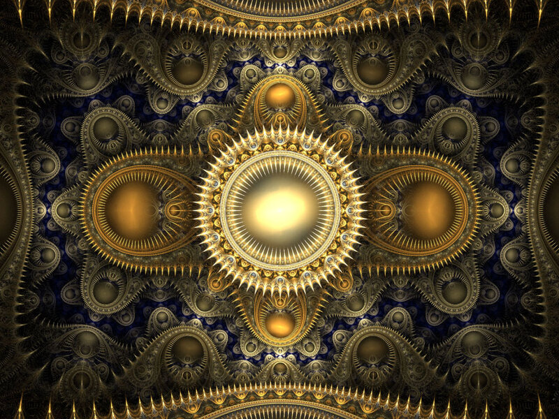 Golden Fractal Pattern — Gold, Complex, Digital Art