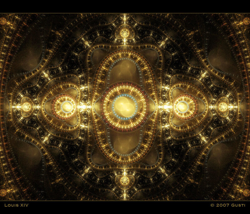 Golden Fractal Pattern — Gold, Dramatic, Digital Art, Circles, Light