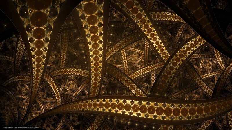 Golden Fractal Pattern — Gold, Dramatic, Digital Art, Stars