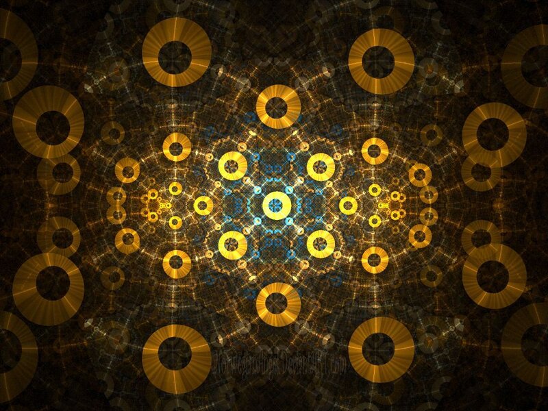 Golden Fractal Pattern — Gold, Hypnotic, Digital Art, Circles