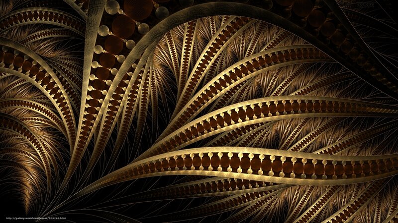 Golden Fractal Patterns — Gold, Dramatic, Digital Art