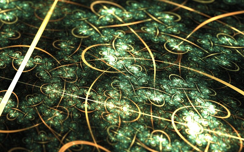 Golden fractal patterns on dark green