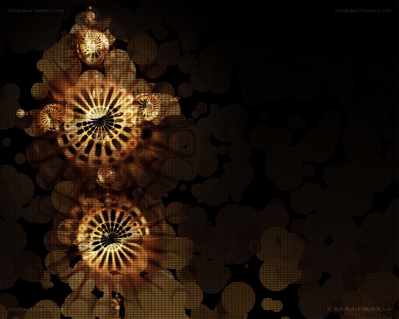golden fractal patterns on dark grid