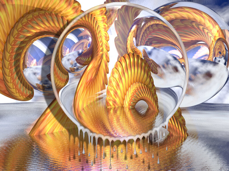 Golden Fractal Spiral — Gold, Abstract