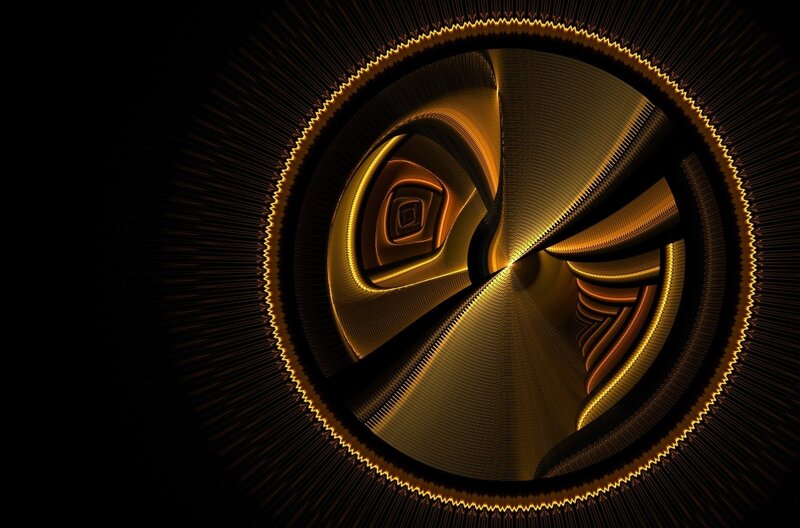 Golden Fractal Spiral — Gold, Dramatic, Digital Art, Circle