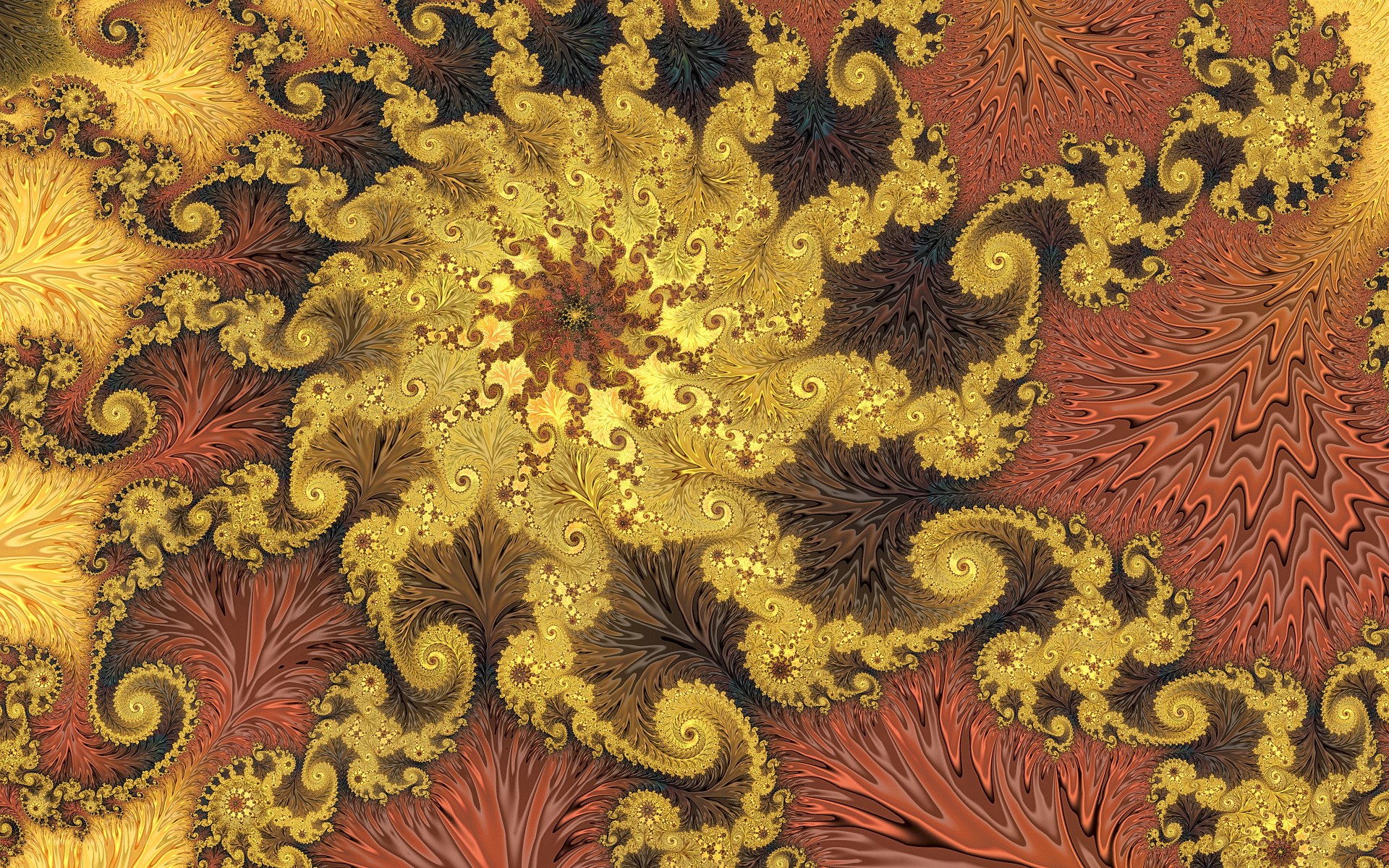 Golden fractal spiral pattern