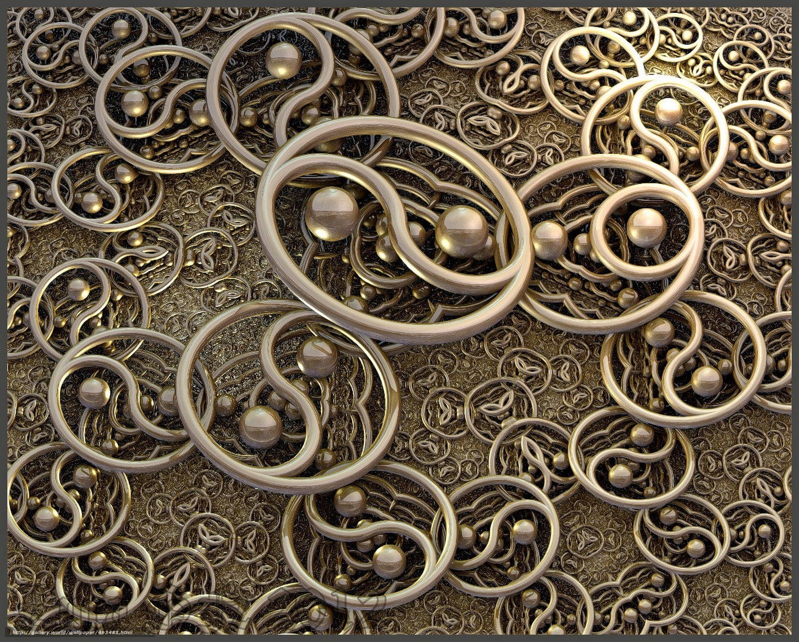 Golden fractal spiral pattern