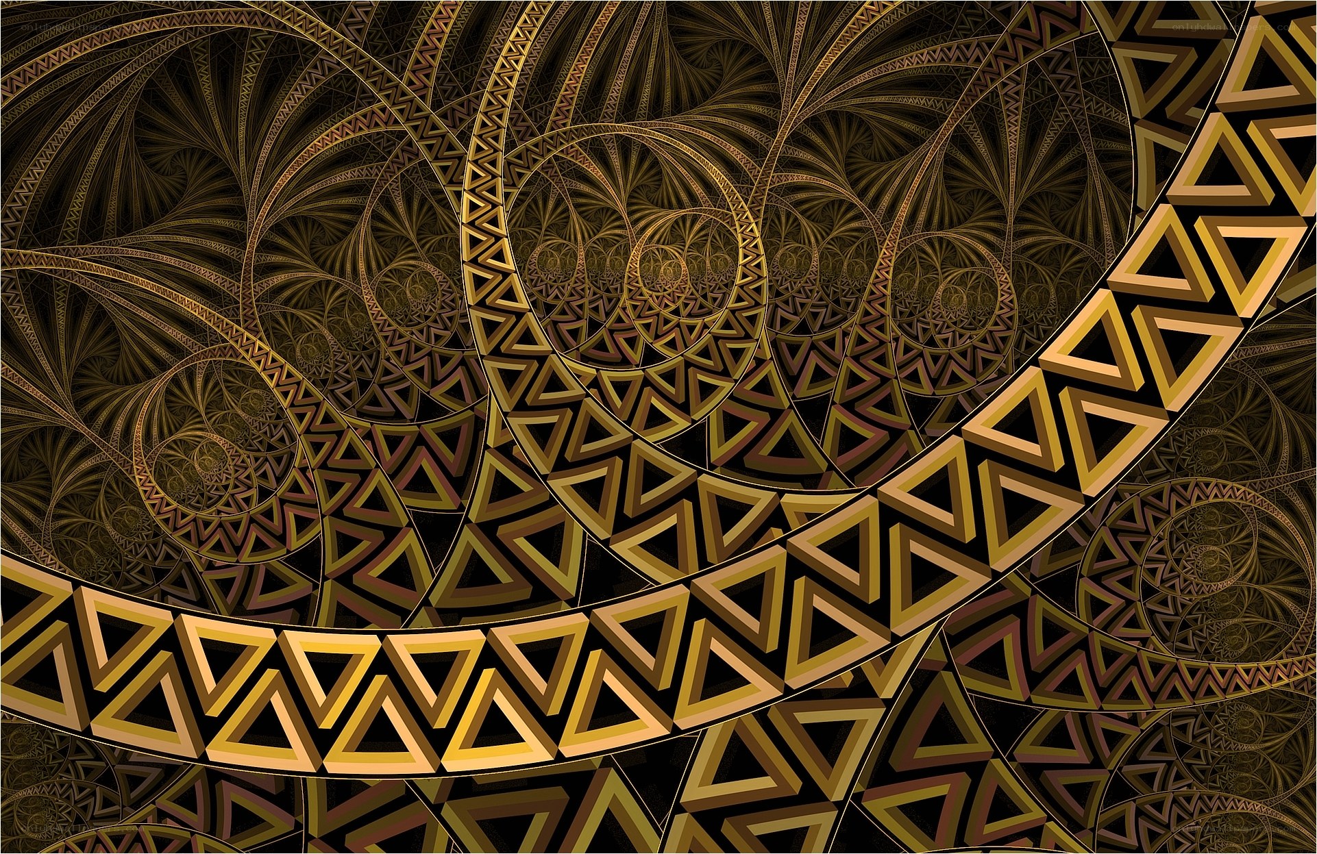 Golden fractal spiral pattern