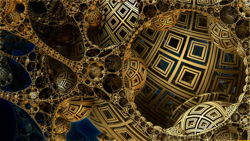 Golden Fractal Structure — Gold, Complex, Digital Art, Geometric Patterns