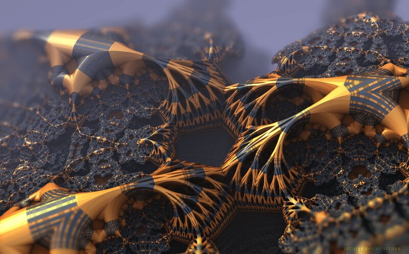 Golden Fractal Structures — Gold, Dramatic, Digital Art