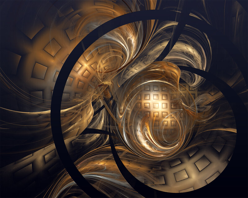 Golden Fractal Tunnel — Gold, Dramatic, Abstract