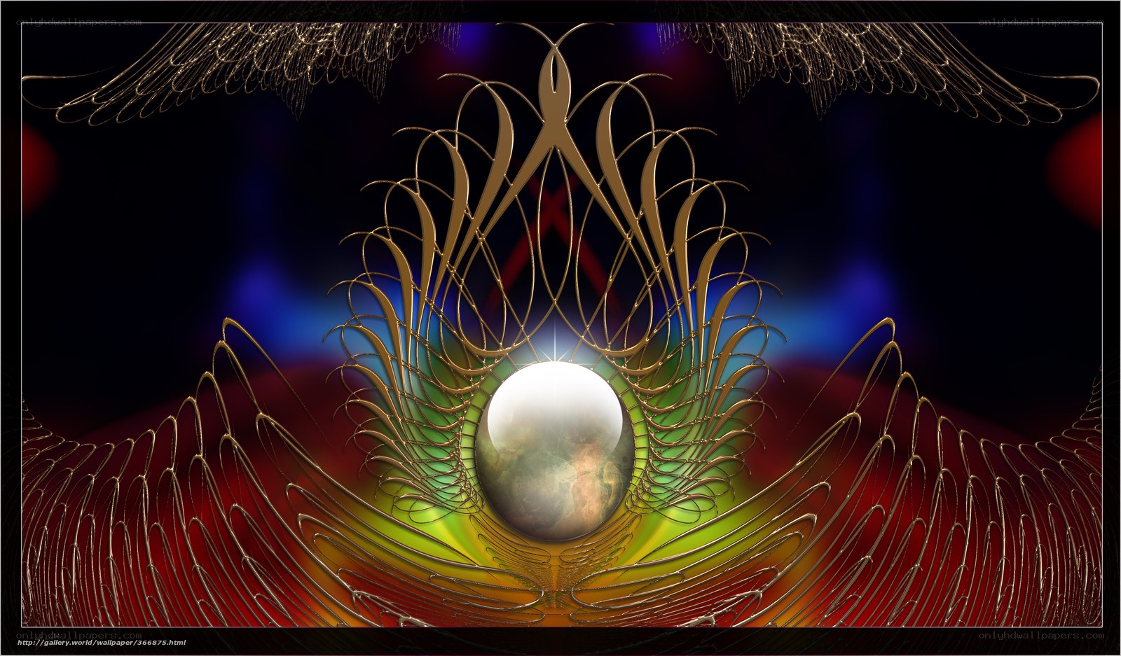Golden fractal wings with sphere