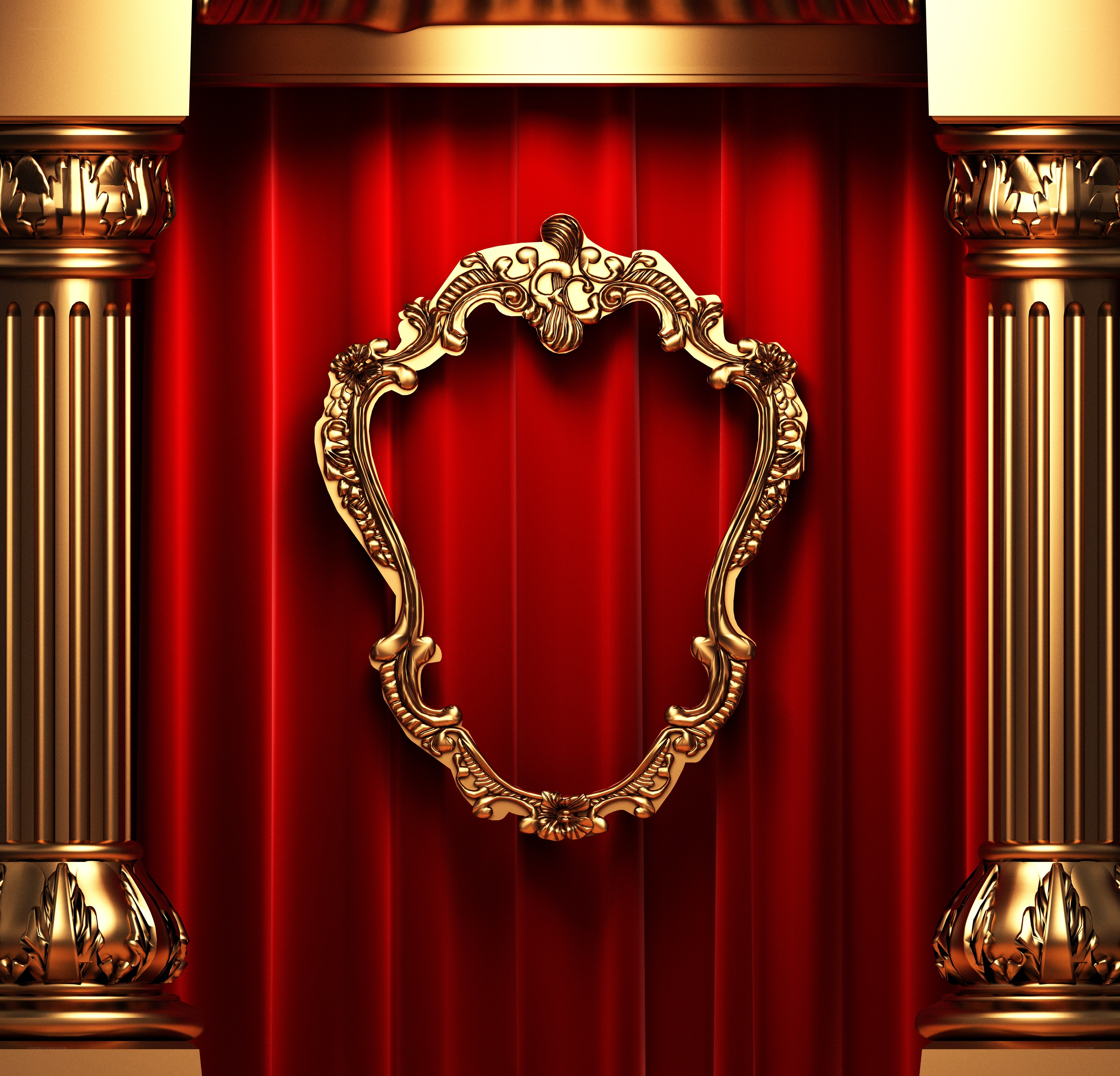 golden frame on red curtain