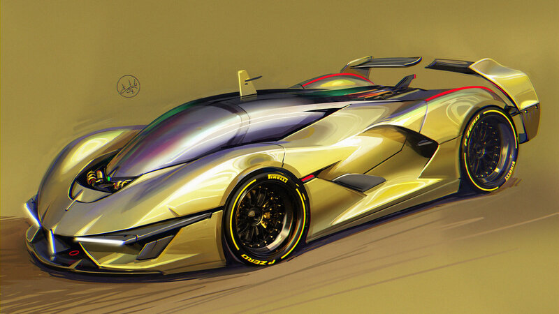 Golden Futuristic Race Car