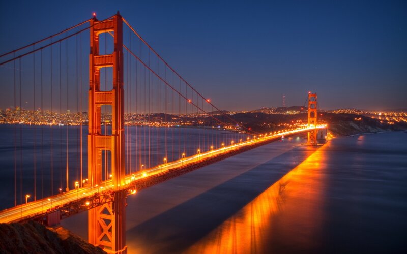 Golden Gate Bridge at dusk
