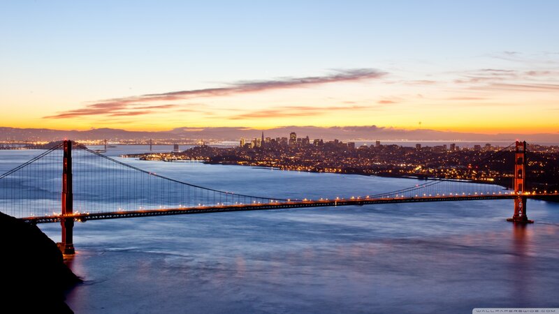 Golden Gate Bridge at Dusk — Blue, Serene, Sunset