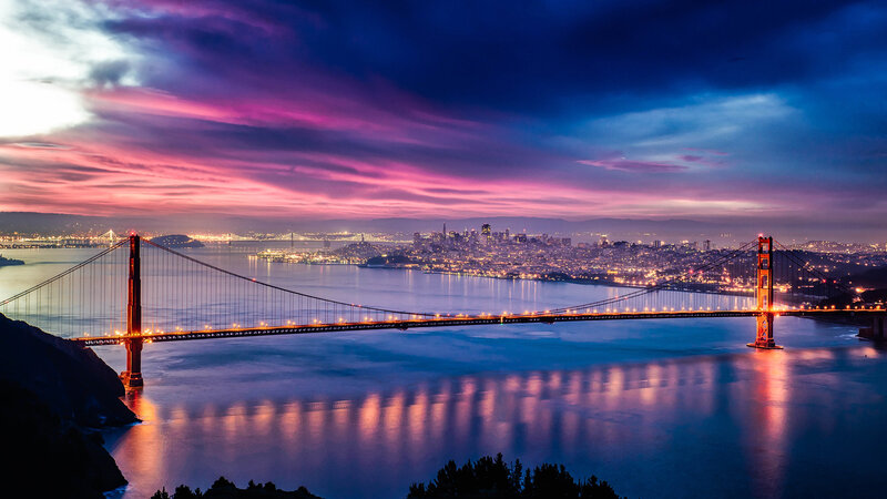 Golden Gate Bridge at Dusk — Purple, Dramatic