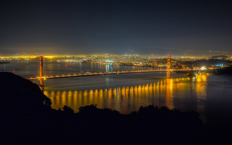 Golden Gate Bridge at Night — Black, Serene