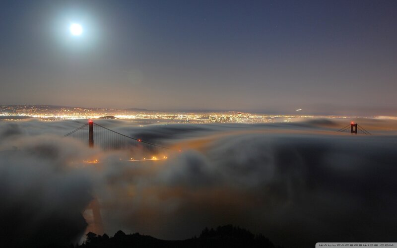 Golden Gate Bridge at Night — Blue, Dramatic, Photograph, City Lights