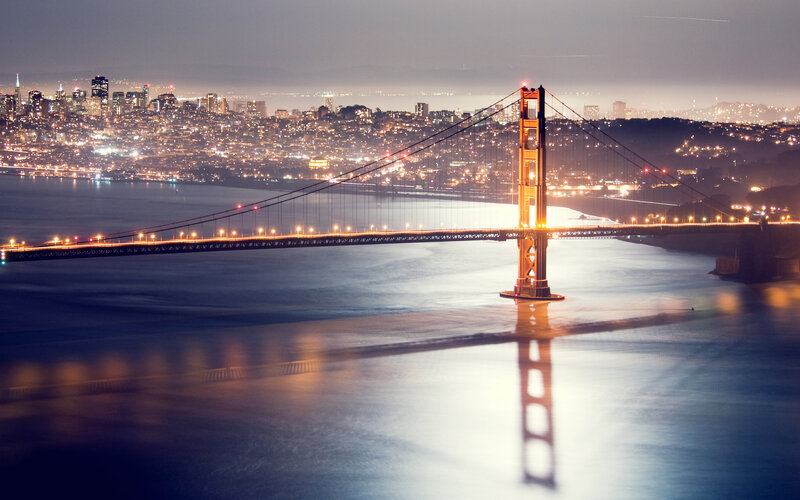 Golden Gate Bridge at Night — Blue, Serene