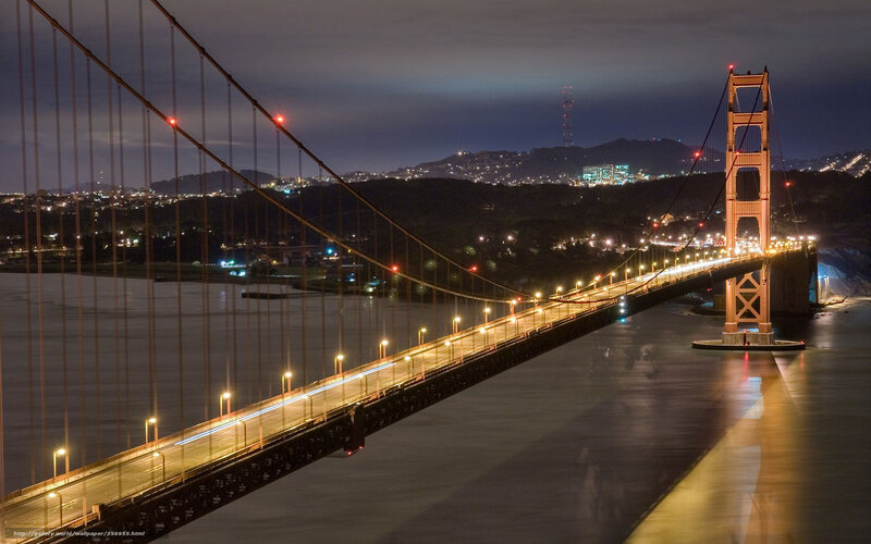 Golden Gate Bridge at Night — Orange, Dramatic, Photograph, City Lights, Hills