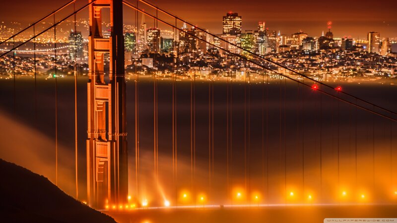 Golden Gate Bridge at Night — Orange, Dramatic, Photograph