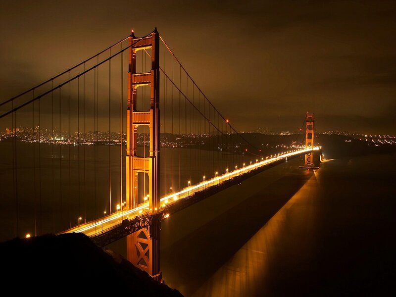 Golden Gate Bridge at Night — Orange, Dramatic