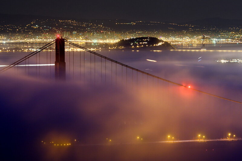 Golden Gate Bridge at Night — Purple, Dramatic