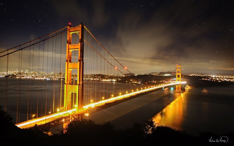 Golden Gate Bridge at Night — Yellow, Dramatic