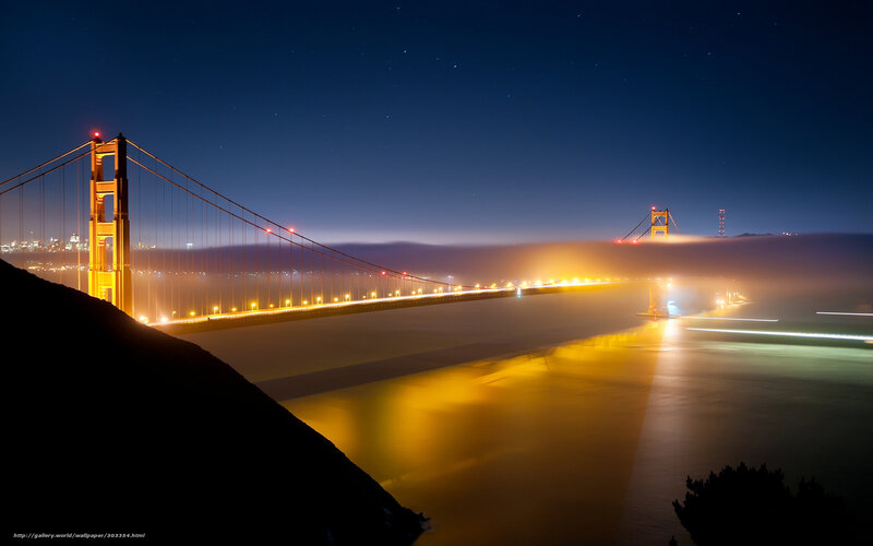 Golden Gate Bridge at Night — Yellow, Serene